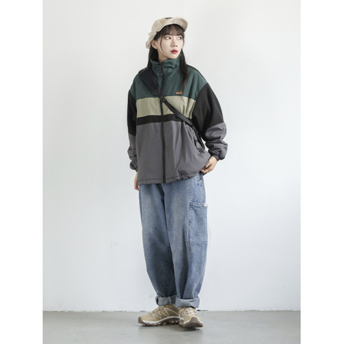 RCDB日系復古拼色寬條紋立領搖粒絨工裝棉衣男女中性寬松學生棉服 RCDB日系復古拼色寬條紋立領搖粒絨工裝棉衣男女中性寬松學生棉服