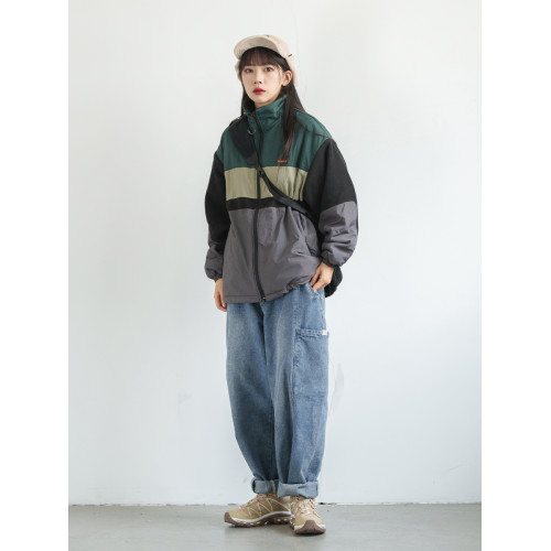 RCDB日系復古拼色寬條紋立領搖粒絨工裝棉衣男女中性寬松學生棉服 RCDB日系復古拼色寬條紋立領搖粒絨工裝棉衣男女中性寬松學生棉服