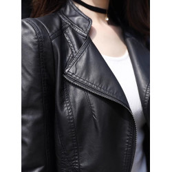 小皮衣外套女秋冬加厚短款機車2025歐貨海甯黑色夾棉收身pu皮夾克