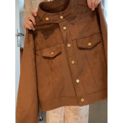 短款麂皮絨外套女春秋新款2025爆款洋氣流行小個子高級感夾克上衣 短款麂皮絨外套女春秋新款2025爆款洋氣流行小個子高級感夾克上衣