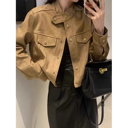 短款麂皮絨外套女春秋新款2025爆款洋氣流行小個子高級感夾克上衣 短款麂皮絨外套女春秋新款2025爆款洋氣流行小個子高級感夾克上衣