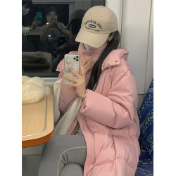 粉色麵包羽絨棉服女冬季新款加厚保暖中長款過膝連帽棉衣棉襖外套