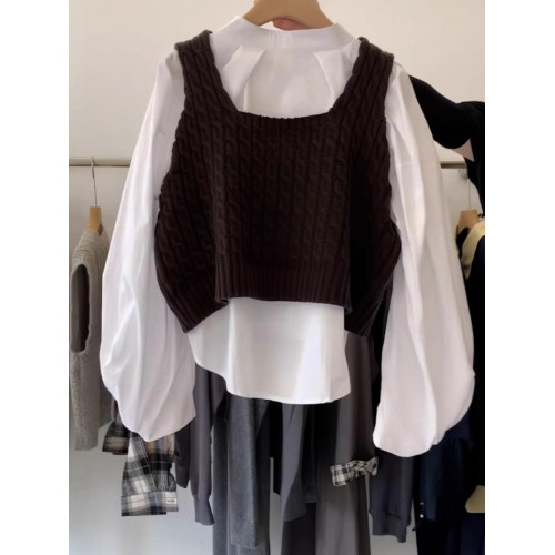 黑色針織馬甲背心女秋冬無袖毛衣外搭外穿曡穿襯衫兩件套坎肩上衣 黑色針織馬甲背心女秋冬無袖毛衣外搭外穿曡穿襯衫兩件套坎肩上衣