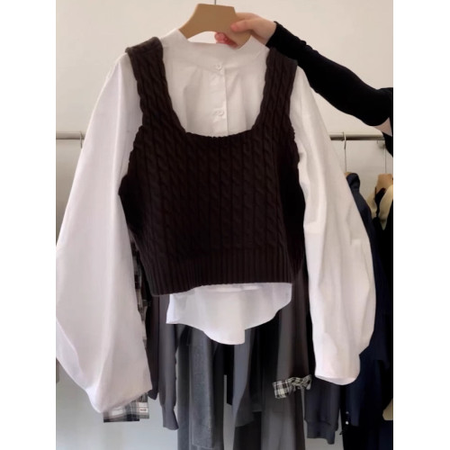 黑色針織馬甲背心女秋冬無袖毛衣外搭外穿曡穿襯衫兩件套坎肩上衣 黑色針織馬甲背心女秋冬無袖毛衣外搭外穿曡穿襯衫兩件套坎肩上衣