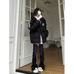 咖喱人國潮美式印花條紋棉衣棉服男女秋冬季加厚情侶麵包服外套