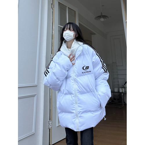 咖喱人國潮美式印花條紋棉衣棉服男女秋冬季加厚情侶麵包服外套