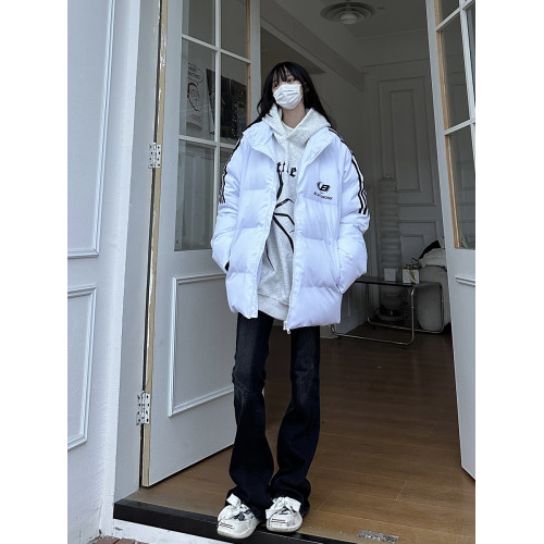 咖喱人國潮美式印花條紋棉衣棉服男女秋冬季加厚情侶麵包服外套