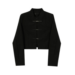 新中式高級感立領黑色西裝外套女2024春秋新款國風復古短西服上衣