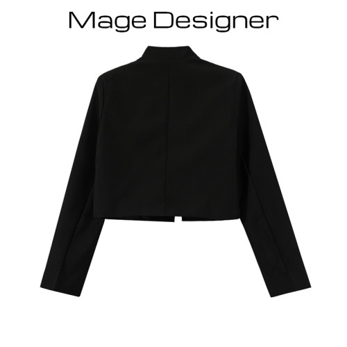 新中式高級感立領黑色西裝外套女2024春秋新款國風復古短西服上衣 新中式高級感立領黑色西裝外套女2024春秋新款國風復古短西服上衣