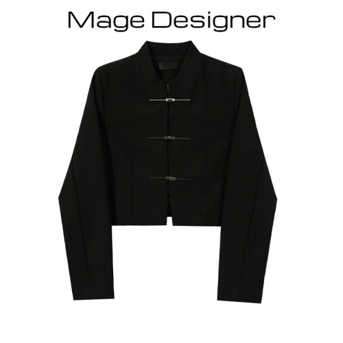 新中式高級感立領黑色西裝外套女2024春秋新款國風復古短西服上衣 新中式高級感立領黑色西裝外套女2024春秋新款國風復古短西服上衣