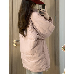 學院風粉色保暖字母印花立領麵包服棉衣外套女冬季ins加厚棉服潮