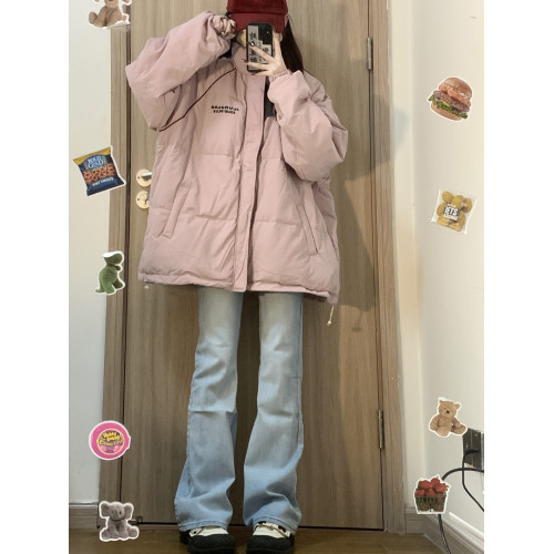 學院風粉色保暖字母印花立領麵包服棉衣外套女冬季ins加厚棉服潮 學院風粉色保暖字母印花立領麵包服棉衣外套女冬季ins加厚棉服潮