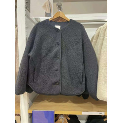 小蓉女裝2024秋冬新款仿羊羔絨搖粒絨圓領開衫長袖保暖外套470139