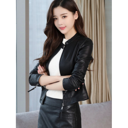 小皮衣外套女2025年春秋加厚冬修身加棉休閒立領收腰海甯pu皮夾克 小皮衣外套女2025年春秋加厚冬修身加棉休閒立領收腰海甯pu皮夾克