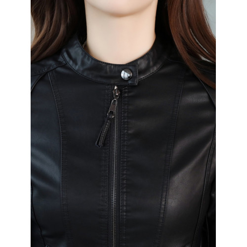 小皮衣外套女2025年春秋加厚冬修身加棉休閒立領收腰海甯pu皮夾克 小皮衣外套女2025年春秋加厚冬修身加棉休閒立領收腰海甯pu皮夾克