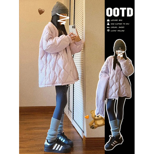 粉色棉衣棉服女秋冬季2025新款爆款夾棉加厚外套小個子香風高級感