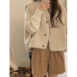 韓系小個子羊羔毛毛馬甲背心女秋冬慵懶風小衆無袖外套外搭上衣厚