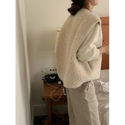 韓系小個子羊羔毛毛馬甲背心女秋冬慵懶風小衆無袖外套外搭上衣厚 韓系小個子羊羔毛毛馬甲背心女秋冬慵懶風小衆無袖外套外搭上衣厚