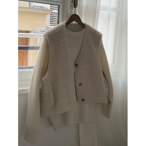 韓系小個子羊羔毛毛馬甲背心女秋冬慵懶風小衆無袖外套外搭上衣厚 韓系小個子羊羔毛毛馬甲背心女秋冬慵懶風小衆無袖外套外搭上衣厚