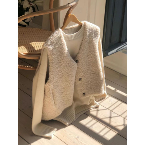 韓系小個子羊羔毛毛馬甲背心女秋冬慵懶風小衆無袖外套外搭上衣厚 韓系小個子羊羔毛毛馬甲背心女秋冬慵懶風小衆無袖外套外搭上衣厚