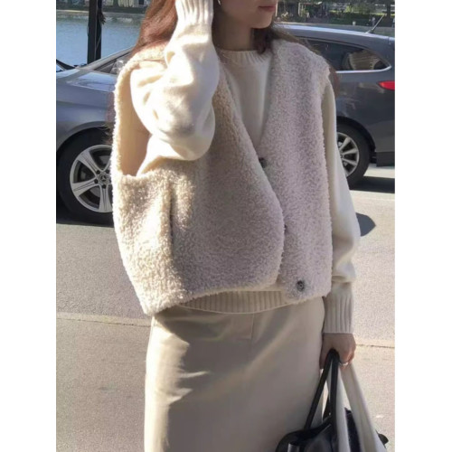 韓系小個子羊羔毛毛馬甲背心女秋冬慵懶風小衆無袖外套外搭上衣厚 韓系小個子羊羔毛毛馬甲背心女秋冬慵懶風小衆無袖外套外搭上衣厚