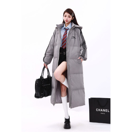 MZVZ灰色連帽中長款過膝羽絨棉服女冬季加厚外套2024年新款麵包服 MZVZ灰色連帽中長款過膝羽絨棉服女冬季加厚外套2024年新款麵包服