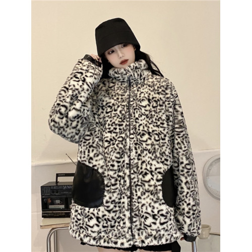 鹽系炸街外套女雙面棉服女兩面穿秋冬豹紋機車服羊羔絨加厚pu皮衣 鹽系炸街外套女雙面棉服女兩面穿秋冬豹紋機車服羊羔絨加厚pu皮衣