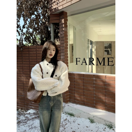 HuaHua 花花 秋冬季小香風加厚羊羔毛上衣皮毛一體設計短款女外套 HuaHua 花花 秋冬季小香風加厚羊羔毛上衣皮毛一體設計短款女外套