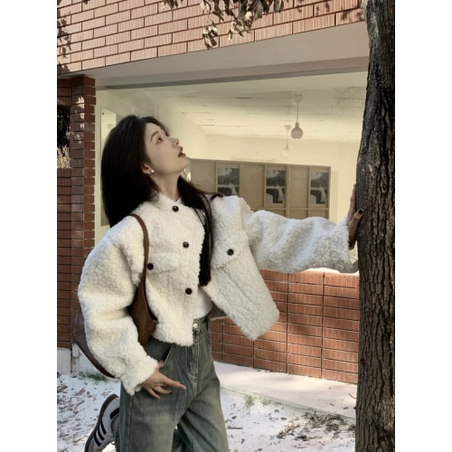 HuaHua 花花 秋冬季小香風加厚羊羔毛上衣皮毛一體設計短款女外套 HuaHua 花花 秋冬季小香風加厚羊羔毛上衣皮毛一體設計短款女外套