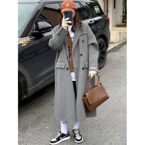 韓國東大門2025秋冬新款雙面羊絨大衣女中長款寬松過膝羊毛呢外套 韓國東大門2025秋冬新款雙面羊絨大衣女中長款寬松過膝羊毛呢外套