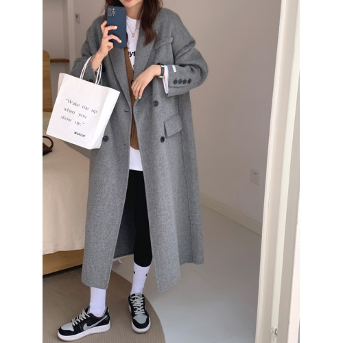 韓國東大門2025秋冬新款雙面羊絨大衣女中長款寬松過膝羊毛呢外套 韓國東大門2025秋冬新款雙面羊絨大衣女中長款寬松過膝羊毛呢外套