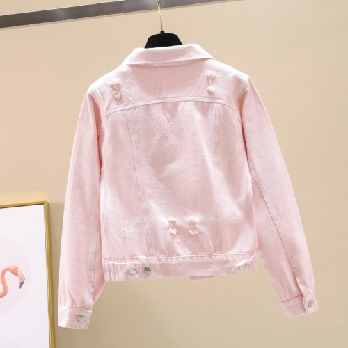 2025春季新款韓版百搭磨破長袖牛仔外套女短款寬松白色上衣夾克潮 2025春季新款韓版百搭磨破長袖牛仔外套女短款寬松白色上衣夾克潮