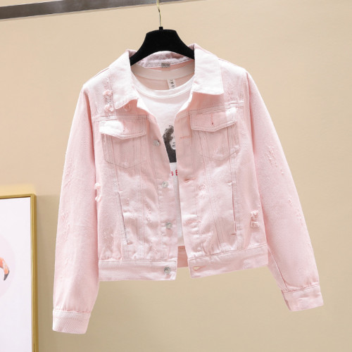 2025春季新款韓版百搭磨破長袖牛仔外套女短款寬松白色上衣夾克潮 2025春季新款韓版百搭磨破長袖牛仔外套女短款寬松白色上衣夾克潮