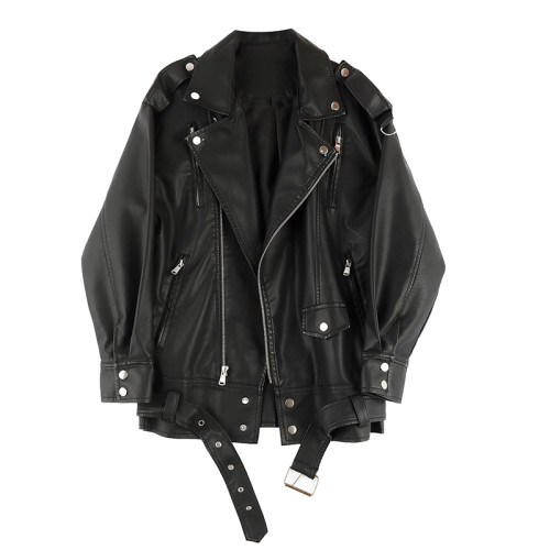 中長款皮衣外套女春秋款韓版機車BF風皮衣港風pu外套oversize夾克 中長款皮衣外套女春秋款韓版機車BF風皮衣港風pu外套oversize夾克