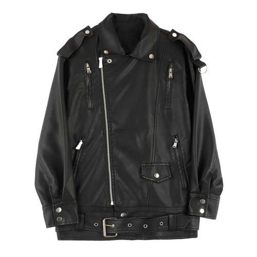 中長款皮衣外套女春秋款韓版機車BF風皮衣港風pu外套oversize夾克 中長款皮衣外套女春秋款韓版機車BF風皮衣港風pu外套oversize夾克