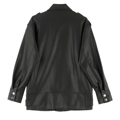 中長款皮衣外套女春秋款韓版機車BF風皮衣港風pu外套oversize夾克 中長款皮衣外套女春秋款韓版機車BF風皮衣港風pu外套oversize夾克