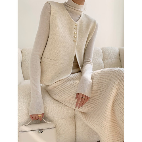 小香風針織開衫馬甲女秋冬新款金屬釦氣質顯瘦毛衣背心坎肩外穿 小香風針織開衫馬甲女秋冬新款金屬釦氣質顯瘦毛衣背心坎肩外穿