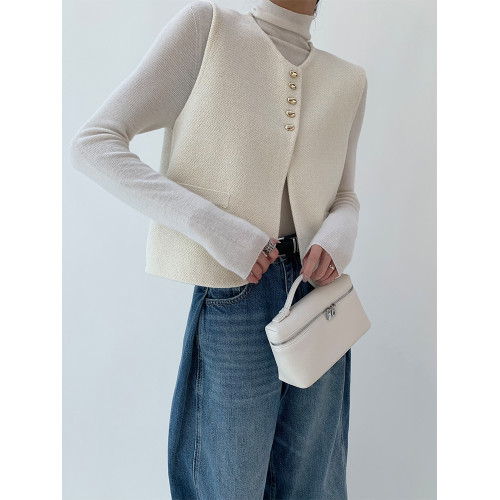 小香風針織開衫馬甲女秋冬新款金屬釦氣質顯瘦毛衣背心坎肩外穿 小香風針織開衫馬甲女秋冬新款金屬釦氣質顯瘦毛衣背心坎肩外穿