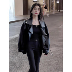 秋冬ins街頭酷辣皮衣外套女寬松oversize夾克大碼PU皮氣質機車服