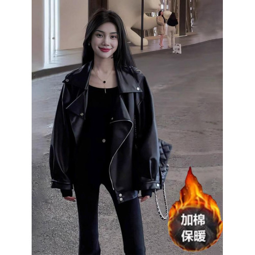 秋冬ins街頭酷辣皮衣外套女寬松oversize夾克大碼PU皮氣質機車服 秋冬ins街頭酷辣皮衣外套女寬松oversize夾克大碼PU皮氣質機車服