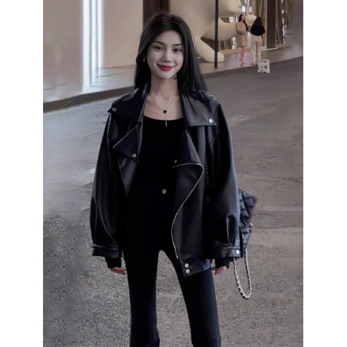 秋冬ins街頭酷辣皮衣外套女寬松oversize夾克大碼PU皮氣質機車服 秋冬ins街頭酷辣皮衣外套女寬松oversize夾克大碼PU皮氣質機車服