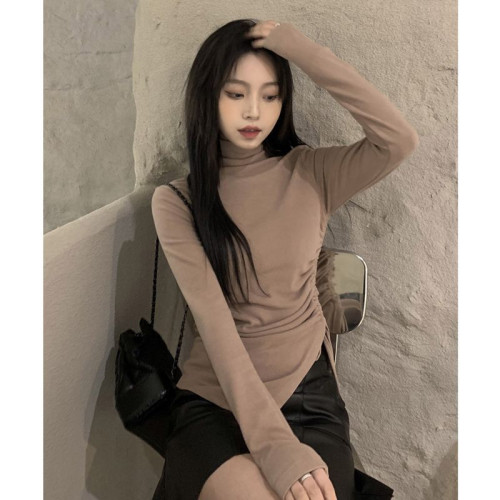 設計感小衆德絨高領打底衫女秋冬內搭保暖加厚小衫修身顯瘦上衣服