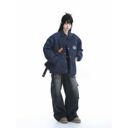 【坐吃山空】美式復古刺綉翻領棉服外套女冬季加厚保暖寬松棉衣潮