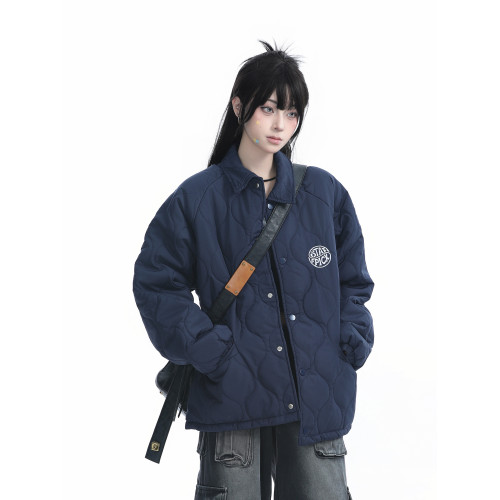 【坐吃山空】美式復古刺綉翻領棉服外套女冬季加厚保暖寬松棉衣潮 【坐吃山空】美式復古刺綉翻領棉服外套女冬季加厚保暖寬松棉衣潮