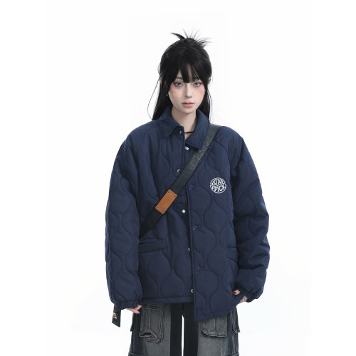 【坐吃山空】美式復古刺綉翻領棉服外套女冬季加厚保暖寬松棉衣潮 【坐吃山空】美式復古刺綉翻領棉服外套女冬季加厚保暖寬松棉衣潮