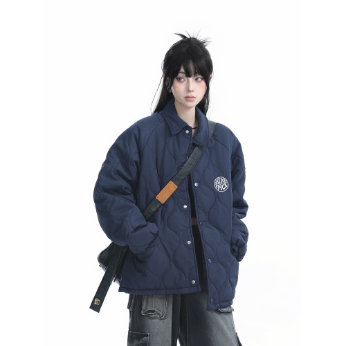 【坐吃山空】美式復古刺綉翻領棉服外套女冬季加厚保暖寬松棉衣潮 【坐吃山空】美式復古刺綉翻領棉服外套女冬季加厚保暖寬松棉衣潮