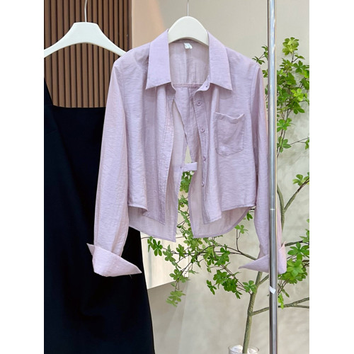 後背開叉短款防曬襯衫外套女夏季薄款防紫外線透氣外搭小披肩上衣 後背開叉短款防曬襯衫外套女夏季薄款防紫外線透氣外搭小披肩上衣