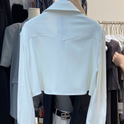 美式街頭風短款工裝夾克外套女高腰露臍長袖翻領口袋小西裝ins潮