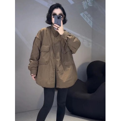 韓版時尚大口袋棉服外套女2025秋冬新款休閒百搭開衫輕薄棉衣上衣