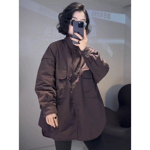 韓版時尚大口袋棉服外套女2025秋冬新款休閒百搭開衫輕薄棉衣上衣